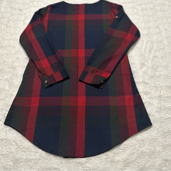 Cupshe Short Navy Plaid Long Sleeve Scoop Neck Size: S - Picture 2 of 5